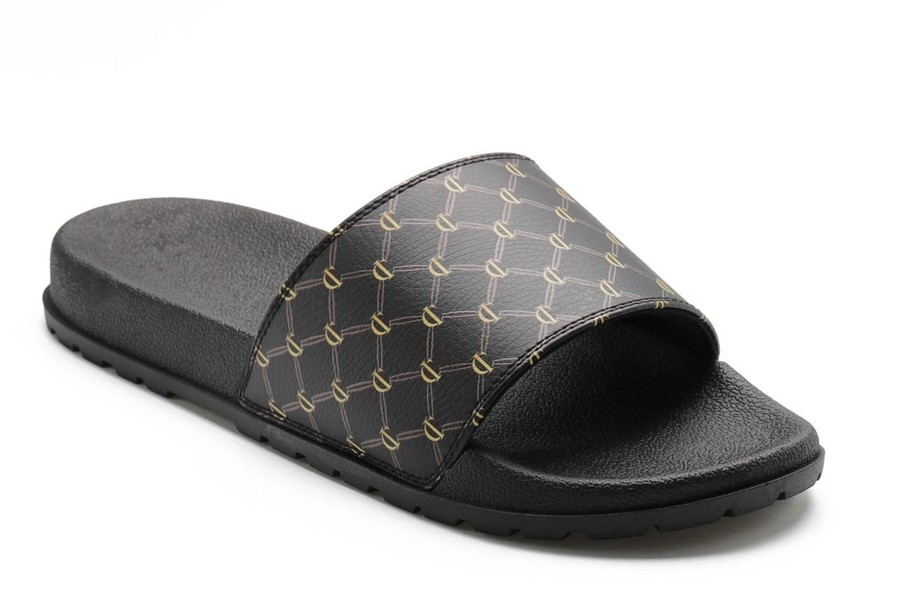 Iconic print black slide sandals